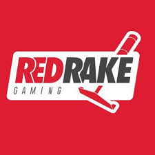 Red Rake Gaming logo with company name and stylized rake on a red background.